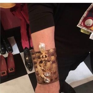 Valentino Massive Rigid Bracelet Gothic Runway Baroque Pearl Skull Crown Rare